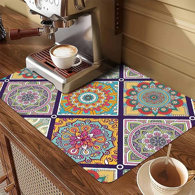 Decorative Stove Top Covers for Electric Stove 28"x20" – Heat Resistant Glass Cooktop Protector Dish Drying Mat – Non-Slip Rubber Backing Washer Top Cover Waterproof Extra Counter Space (Boho)