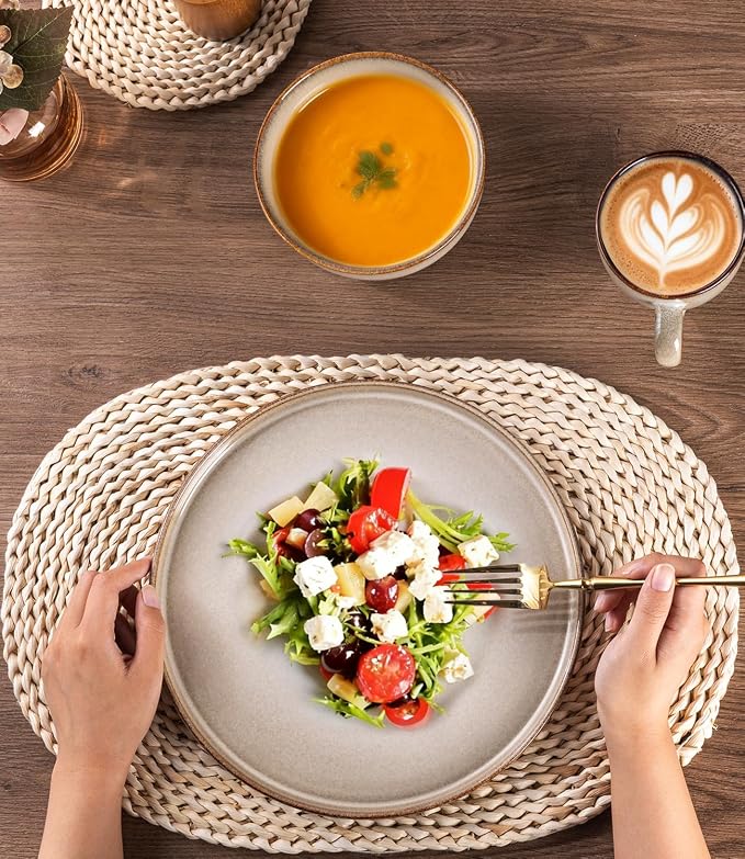 GBHOME Dinnerware Sets for 8, 24 Pieces Stoneware Plates and Bowls Sets, Scratch Resistant Dishes, Dishwasher & Microwave Safe, Reactive Glaze