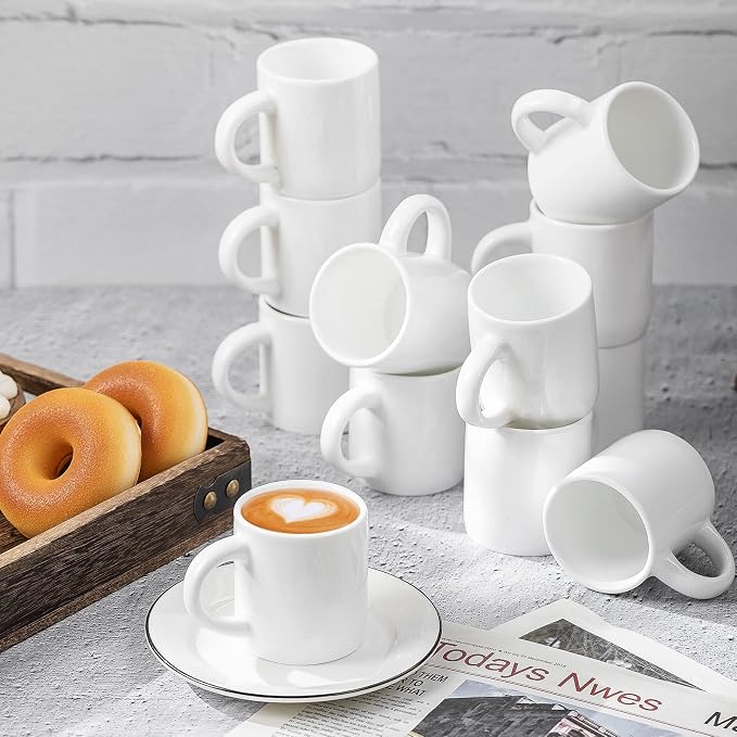 Roshtia 1 Pieces 3 oz Espresso Mugs Espresso Cups Mini Coffee Mugs with Handles Porcelain Coffee Cups Ceramic Smooth Demitasse for Tea Drinks Cocoa Milk Water (White)