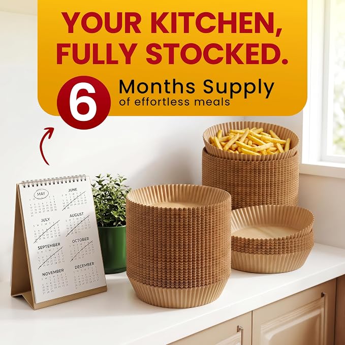 400Pcs Air Fryer Liners Disposable Round, Non-Stick and Oil Proof for Easy Cleanup, Ninja Airfryer Liners Great for Oven, Pans & Baking – 8 Inch for 5-8 qt Basket by Baker's Signature