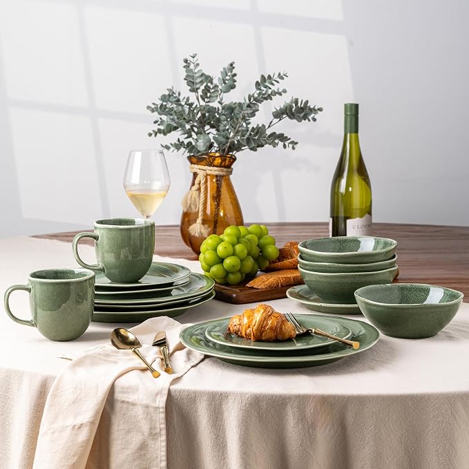 AmorArc Ceramic Dinnerware Sets, Handmade Stoneware Reactive Glaze Plates and Bowls Set, Scratch Resistant | Dishwasher & Microwave Safe, Service for 4 (12pc)