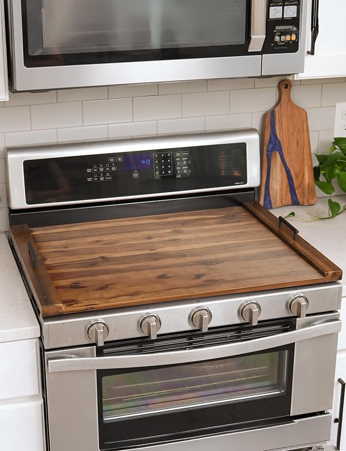 TIDITA Acacia Stove Top Covers for Electric Stove - Wooden Noodle Board for Gas Stovetop - Stove Top Covers for Gas Burners - Wooden Kitchen Sink Cover for Counter Space & Decorative Tray (Walnut)