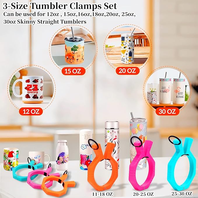 3-Size Tumbler Clamp for Sublimation,Cup Cradle for Crafting Tumblers,Sublimation Cup Holder Clamp for 20oz 30oz Cups,Mug Clamps for Sublimation,Tumbler Wrapper
