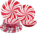 UPware 12 Piece Peppermint Melamine Dinnerware Sets, Outdoor Dishes Set, Plates and Bowls Sets, Christmas Decorations, Service for 4, Red