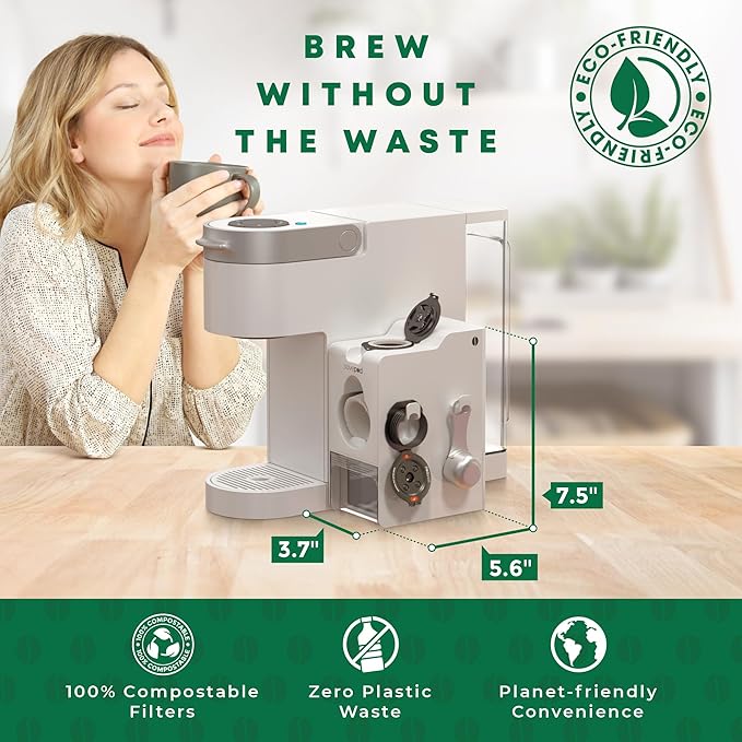 Savepod Coffee Pod Maker Bundle – Reusable Pod Maker Kit Includes Universal Ring, Stainless Steel Scoop, 50 Compostable Filters & Manual PodMaker for Keurig Coffee Maker, Daily Coffee Refill, White