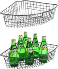 Leeden Lazy Susan Organizer Basket for 24" Diameter Turntable -Metal Organizing Storage Bins (2 Packs) - Black Kitchen Cabinet Storage Organizer - 1/4 Wedge Can Organizer