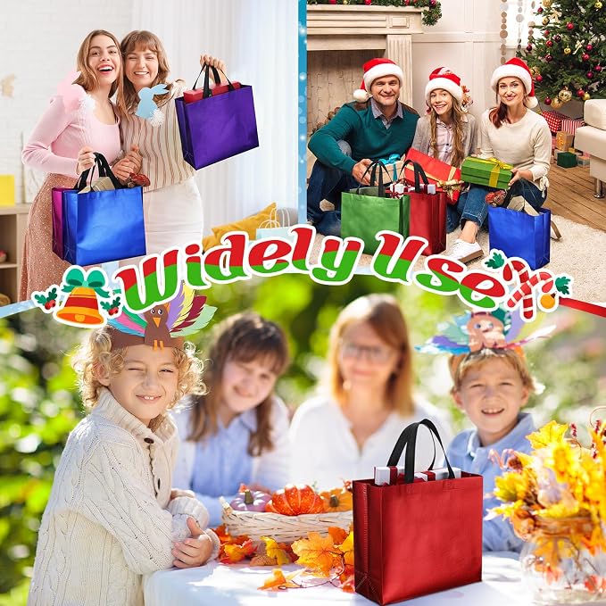 Eccliy Reusable Gift Bags Set Glossy Grocery Gift Tote Bag with Handle for Wedding, Bridal Shower, 4th of July, Summer Event(12 x 11 x 4.7 I Inch,Multicolor,80 Pcs)