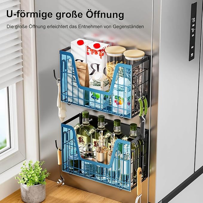 2 Pack Magnetic Shelf for Fridge,Magnetic Shelves for the Side of the Refrigerator,Magnetic Fruit Basket,Magnetic Hanging Shelf for Laundry Room