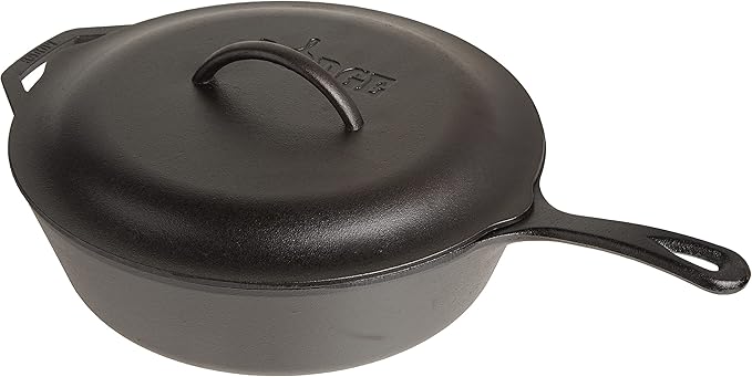 Lodge 5-Quart Pre-Seasoned Cast Iron Deep Skillet and Cover with Red Silicone Hot Handle Holder