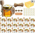 Adabocute 20 Pack Mini Honey Jars with Dipper - Mini Honey Jars for Baby Showers & Wedding Gifts - Gold Lids, Bee Pendants, Jutes and Gift Bags