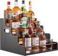 YQBRAO 4-Tier Liquor Bottle Display Shelf, Coffee Syrup Rack Organizer, Water Bottle Organizer, Mini Bar Cabinet, Rustic Bar Shelves for Liquor Whiskey, Spirits（Black）