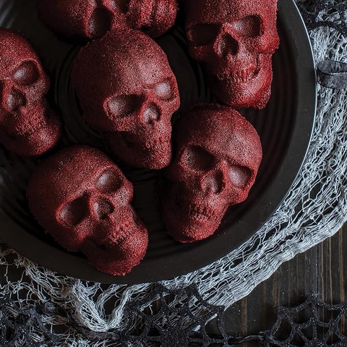Nordic Ware Halloween Bakeware, Haunted Skull Cakelet Pan, Bronze (Pack of 3)