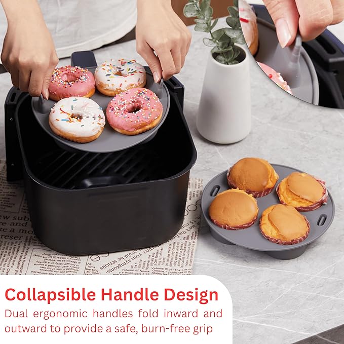 EM 4-pc Silicone Air Fryer Liners Baking Set for Cake, Donut, Waffle, and Brownie - Reusable Silicone Baking Molds for 3-5 Qt Airfryers - Easy to Clean Air Fryer Baking Accessories for Home Bakers
