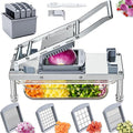 Stainless Steel Vegetable Chopper with 4 Blades - Pro Food Chopper with Container - Veggie Salad Onion Chopper - Potato Dicer - Tomato Cutter