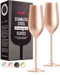 Gusto Nostro Stainless Steel Rose Gold Champagne Flutes Set of 2 - Unbreakable, Colorful Metal Champagne Glasses - Modern Toasting Flutes - Luxury Wedding Gifts for Couple - Wedding Registry Idea
