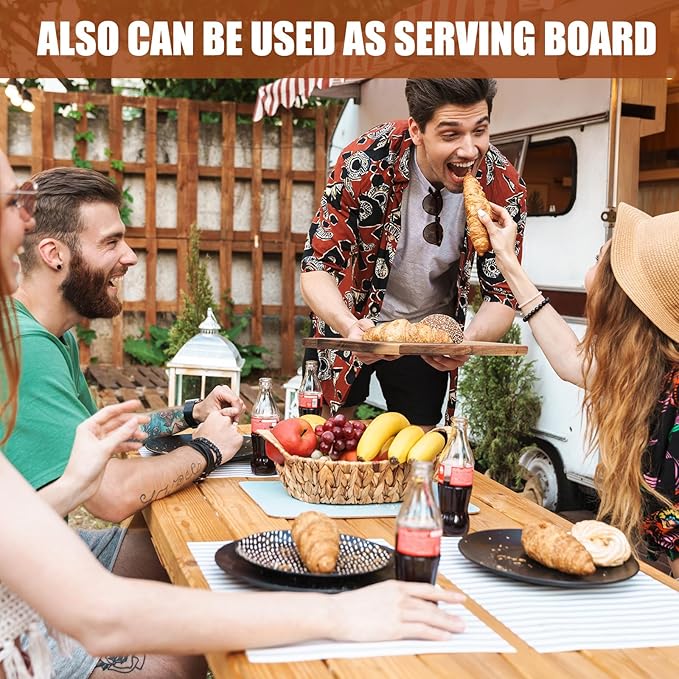 Roshtia 6 Pieces Acacia Wood Cutting Board 14" x 10" Kitchen Wooden Chopping Board Reversible Charcuterie Serving Tray Butcher Block Cutting Tray for Meat Cheese Vegetables Fruit(Cute)