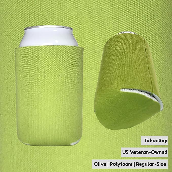 TahoeBay Bulk Blank Beer Can Cooler Sleeves (50-Pack) Sublimation Blanks for Vinyl Plain Soft Foam Can Sleeves Coolers for Soda Cans & Bottles Black, White, Assorted Solid Color (Olive)