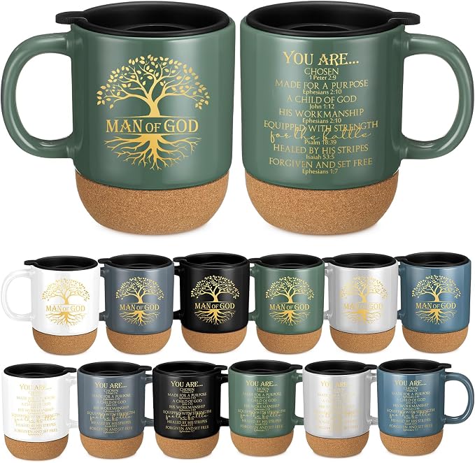 Didaey 12 Pcs Man of God Gifts for Men Christian Mugs Bulk with Cork Bottom 15 oz Bible Verses Cup Ceramic Religious Coffee Mug Thank You Gift for Father Dad Grandpa Church Christmas (Multicolored)