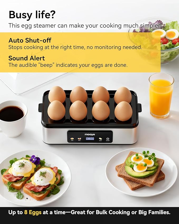 Rapid Egg Cooker for Hard Boiled Eggs, Electric Egg Steamer 3 IN 1 Soft Medium Hard Boiled, Egg Maker with Auto Shut-Off, Egg Boiler for Kitchen Breakfast & Fitness, BPA-Free, Holds 8 Eggs