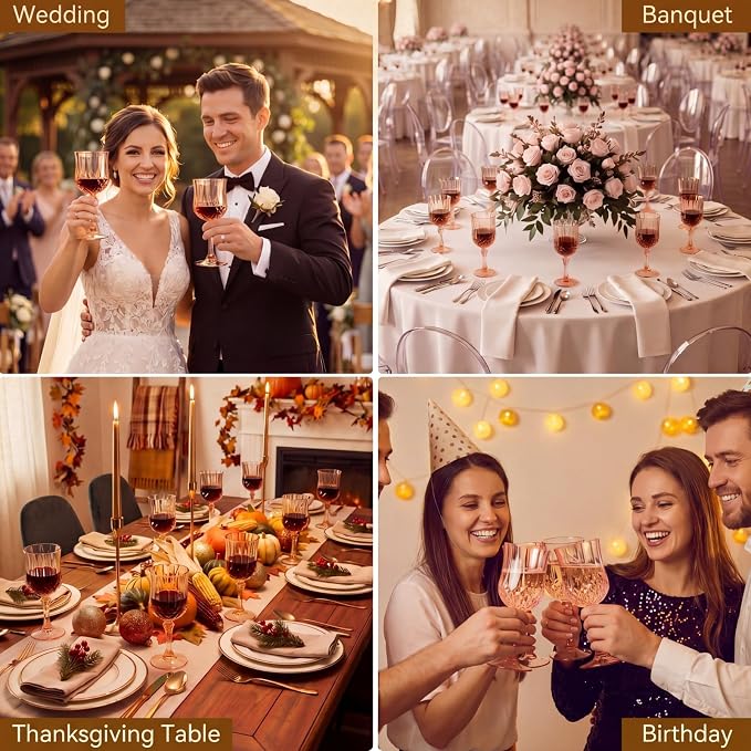 Sliner 48 Pcs 7oz Plastic Vintage Wine Glasses Drinking Goblets Unbreakable Crystal Water Glassware Reusable Diamond Champagne Flutes Cups for Wedding Banquet Birthday Party Supplies (Rose Gold)