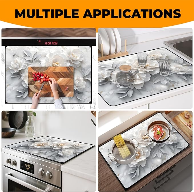 Heat-Resistant Glass Stove Top Cover with Anti-Slip Rubber Coating – 28.5x20.5 Inch Electric Stove Protector, Scratch-Resistant, Expands Counter Space, Stylish Kitchen Decor
