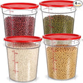 Geetery 4 Pack 4 Quart Round Food Storage Containers with Lids Measurement Markings BPA Free Airtight Kitchen Containers for Pantry Fridge Meal Prep (Red,4 Qt,Round)