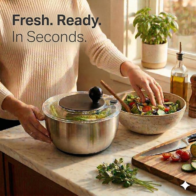 Stainless Steel Salad Spinner Large 5.28 Qt – Fast Drying Lettuce Spinner, Premium Durable Bowl for Washing & Drying Vegetables