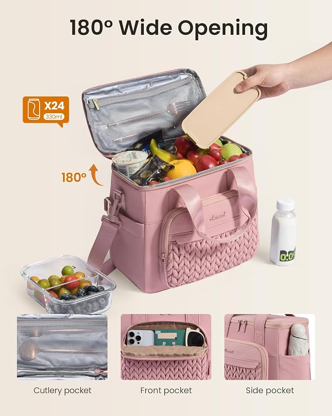 LOVEVOOK Lunch Bag Women, Insulated Wide Opening Adult Lunch Box for Women Work with Cup Holder, Large Lunch Cooler Tote Bag with Utensils Pocket for Office Campus Picnic Beach Mom Nurse Family