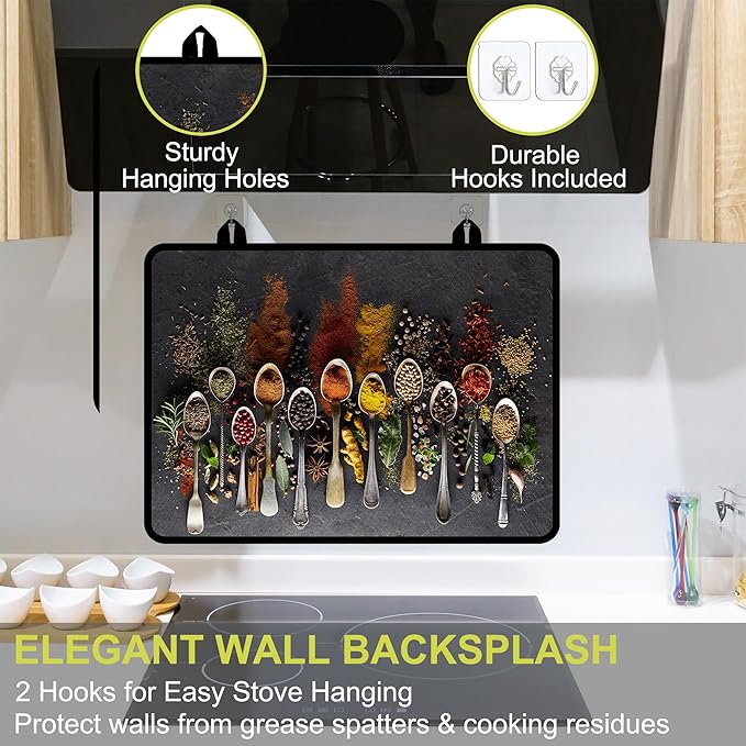 Glass Stove top Cover 28"x 20", Stove Top Covers for Electric Stove, Flat Range Mat for Glass Cooktop, Kitchen Heat-Resistant Protector Non-Slip Drying Mat (Herbs Spices)