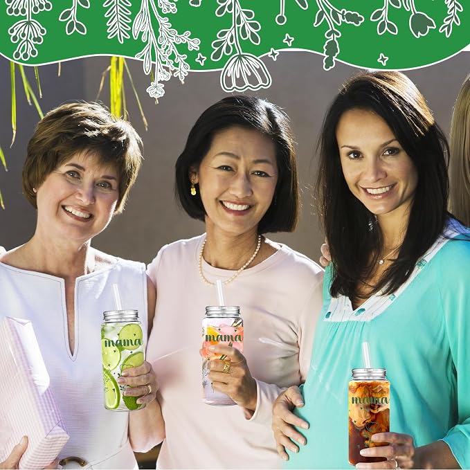 Skylety 24 Pcs Mama Plastic Cups Gifts Bulk Mama Sage Green 14 oz Tumbler with Straw Lid Reusable for Mom Christian Party Favors for Women Teacher Graduation Party