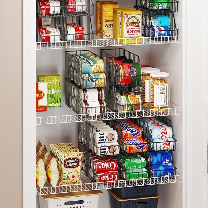 4-Tier Stackable Can Rack Organizer for Kitchen Pantry,Max Can Storage Holder,Durable Can Dispenser & Canned Goods Organizer for Fridge,Hold More 44 Cans, for Various Ounces of Canned Food Soda Drinks