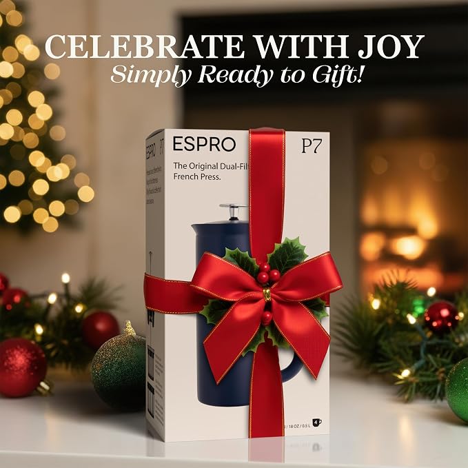 ESPRO Pro P7 French Press Stainless Steel 304 – Patented Double Walled Micro-Filter Insulated French Press Coffee Maker, Grit-Free Brew - Heat Resistant BPA Free - Aegean Blue, 32oz