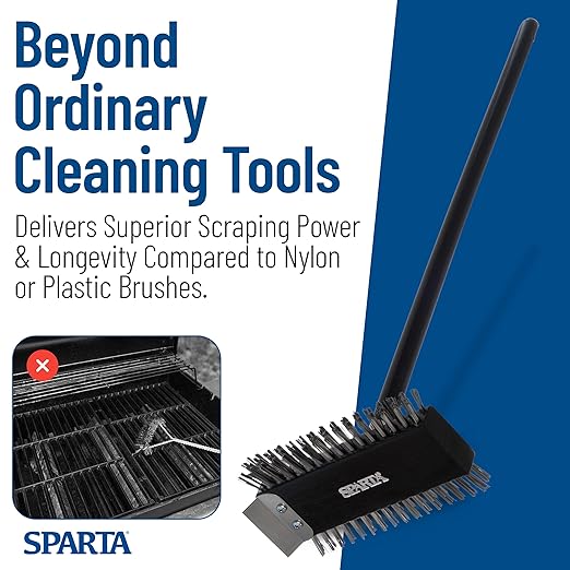SPARTA 4029000 Stainless Steel Grill Brush, Grill Scraper With Metal Bristles, 30.5 Inches, Black, (Pack of 6)