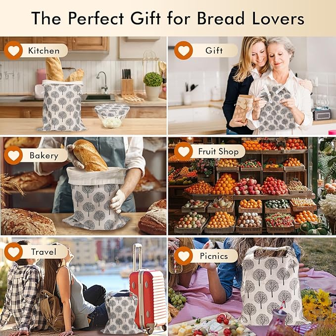 Beeswax Bread Bag & Dough Proofing Bowl Cover Set, Reusable Sourdough Bread Storage Bags, Freezer Safe Bakery Essentials for Homemade Bread