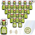 Queekay 20 Pack Mini Swing Top Glass Bottles for Vanilla Extract Homemade Olive Oil Bottles with Lids Airtight Cap Lids Labels for Wedding Baby Shower Favors(2 oz,Olive Green)