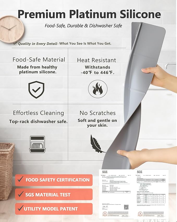 Kitchen Sink Splash Guard 18" 23" Self-Draining Silicone Water Guard with High Splash Wall & Strong Suction Cups for Faucet, Countertop & Sink Edge, Keeps Sinks Dry, Dishwasher Safe, Gray