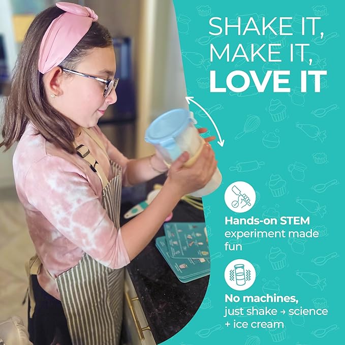 Tovla Jr. Kids Ice Cream Science Maker Kit | Real Reusable | Ages 5-12 | Learning Activity & Gift Set | Includes Visual Recipes, Scoop, Bowls & Shaker