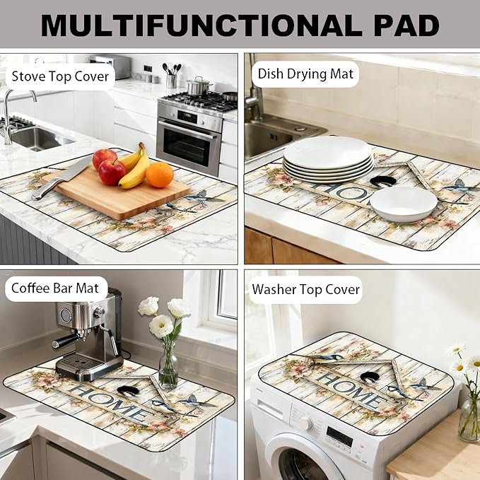 Stove Top Cover for Electric Stove, Vintage Farmhouse Style Glass Cooktop Protector, Multi-functional Kitchen Counter & Washer Top Cover