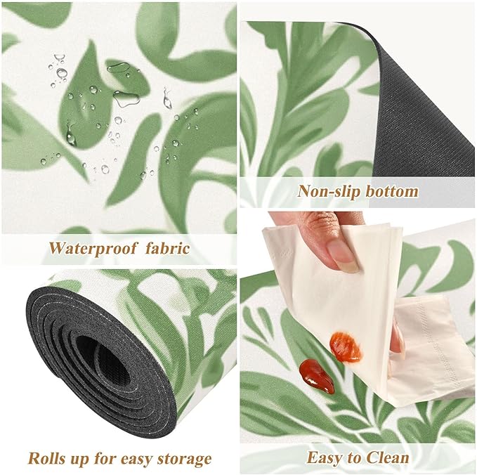 2 in 1 Table Runner Trivet for Hot Pots and Pans Heat Resistant Non Slip Waterproof 39 x 12 Inch Decorative Table Protector for Kitchen Countertop Green Vintage Flower Bohemian