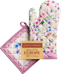Maison d' Hermine 100% Cotton Oven Mitt & Pot Holder Set (7.5"x13" & 8"x8") Heat Resistant BBQ Cooking Gloves with Loop Baking Grilling Kitchen Gifts for Mothers Day Spring/Summer (Chardon)