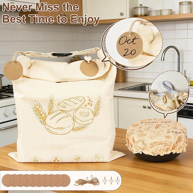 Reusable Beeswax Bread Bag for Homemade Sourdough Storage,Organic Cotton Beeswax Lined,2 Bags + 1 Bowl Cover | Keep bread fresh, Natural beeswax, Reusable, Easy to clean