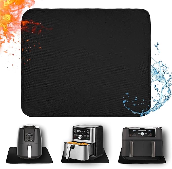 Heat Resistant Mat for Air Fryer, 12 x 14in Heat Resistant Mat for Countertop, Fireproof Silicone Countertop Protector Appliance Slider Hot pod for Air Fryer, Coffee Maker, Toaster, Oven (Black)