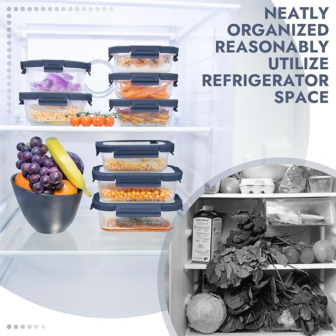 10-Pack Glass Food Storage Containers with Tempered Glass Lids – Borosilicate, Airtight, Oven-Safe (-4°F~950°F), BPA-Free, 4.4 & 1.6 Cup, Leak-Proof, Dishwasher Safe (Blue)