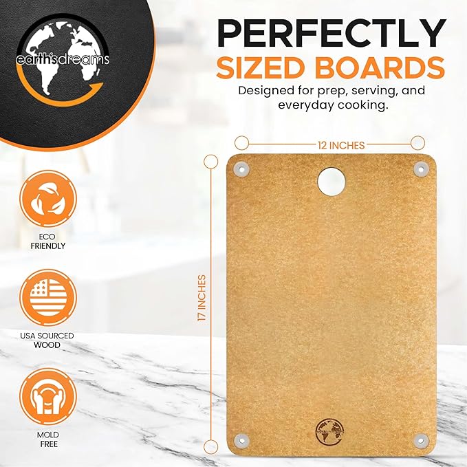 Composite Wood Cutting Board – Dishwasher Safe, Non-Toxic & Plastic-Free Cutting Boards for Kitchen – Large, Medium & Small Non-Slip Wood Charcuterie & Chopping Boards (Tan)