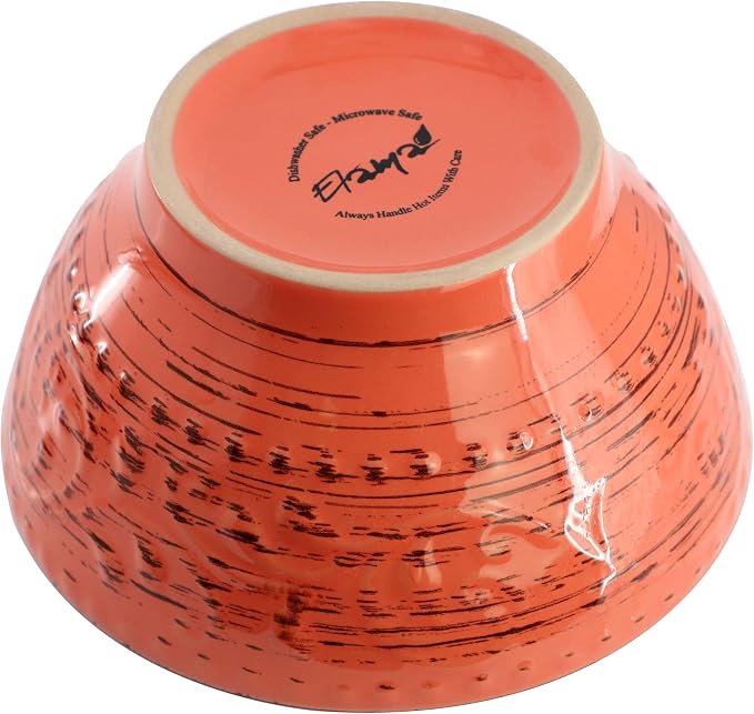 Elama Malibu Jasper 16-Piece Stoneware Embossed Pattern Reactive Glaze Orange Dinnerware Set, Tableware, Serveware Set (Jasper Orange)