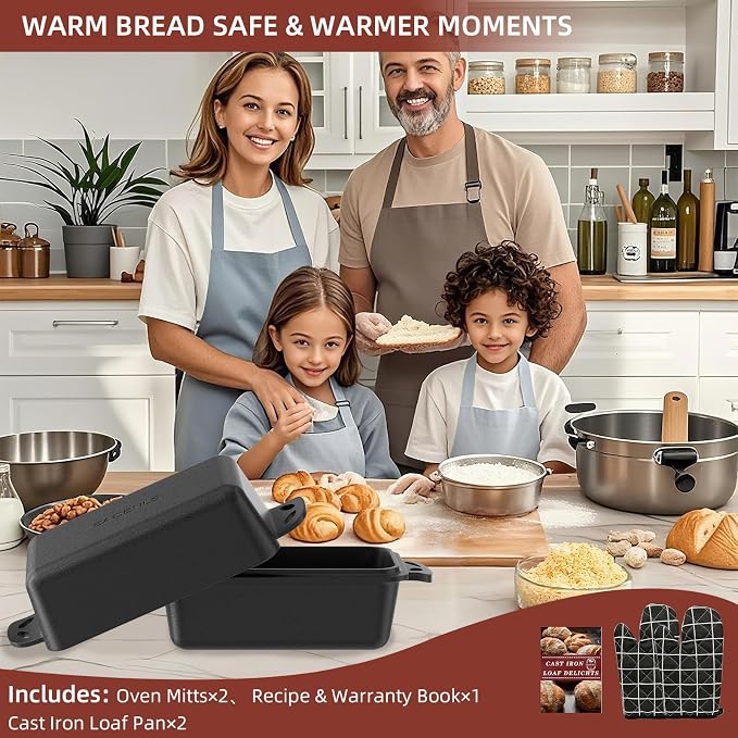 9×5 Inch Cast Iron Loaf Pan with Lid, Even Heat Distribution Bread Baking Pan for Sourdough, Homemade Bread, Cake & Meatloaf, 2 Piece Set