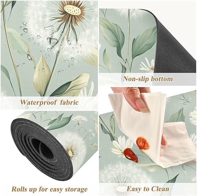 Sage Green Dandelion Trivet Table Runner Heat Resistant 230F for Hot Dishes Pots Plates Kitchen Dining Table Protector Decorative 39.37 X 11.8 Inch