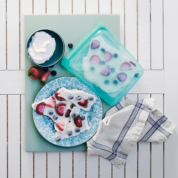Stasher Silicone Reusable Food Storage Bags, 4-Pack, Reusable Freezer Bags, Microwave, Dishwasher, Oven Safe, Sous Vide, Premium Lunch Containers, Eco Friendly, Snack Bag, Food-safe Silicone, Aqua | Reusable Food Bags