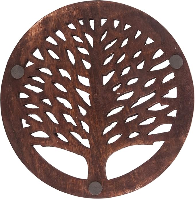 Set of 2 Wooden Trivets for Hot Dishes Pots and Pans Tea Pot Holders Nonslip Heat Resistant Kitchen Counter Accessories for Table Countertops (TRWAL) 8" Diameter Tree of Life