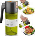 LAKUMIQI 2 in 1 Oil Sprayer for Cooking, 17oz Light-Blocking Glass Spray Bottle with Stickers, Oil Dispenser for Salad, Air Fryer & BBQ